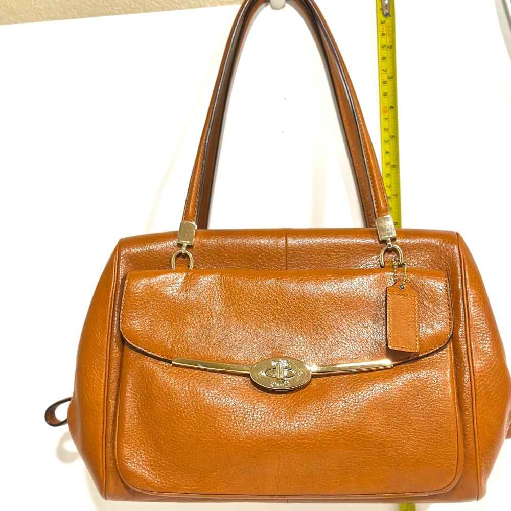 Coach Madison Madeline Large Brown Leather Bag Satchel Front Turn Lock Pocket - Picture 13 of 16